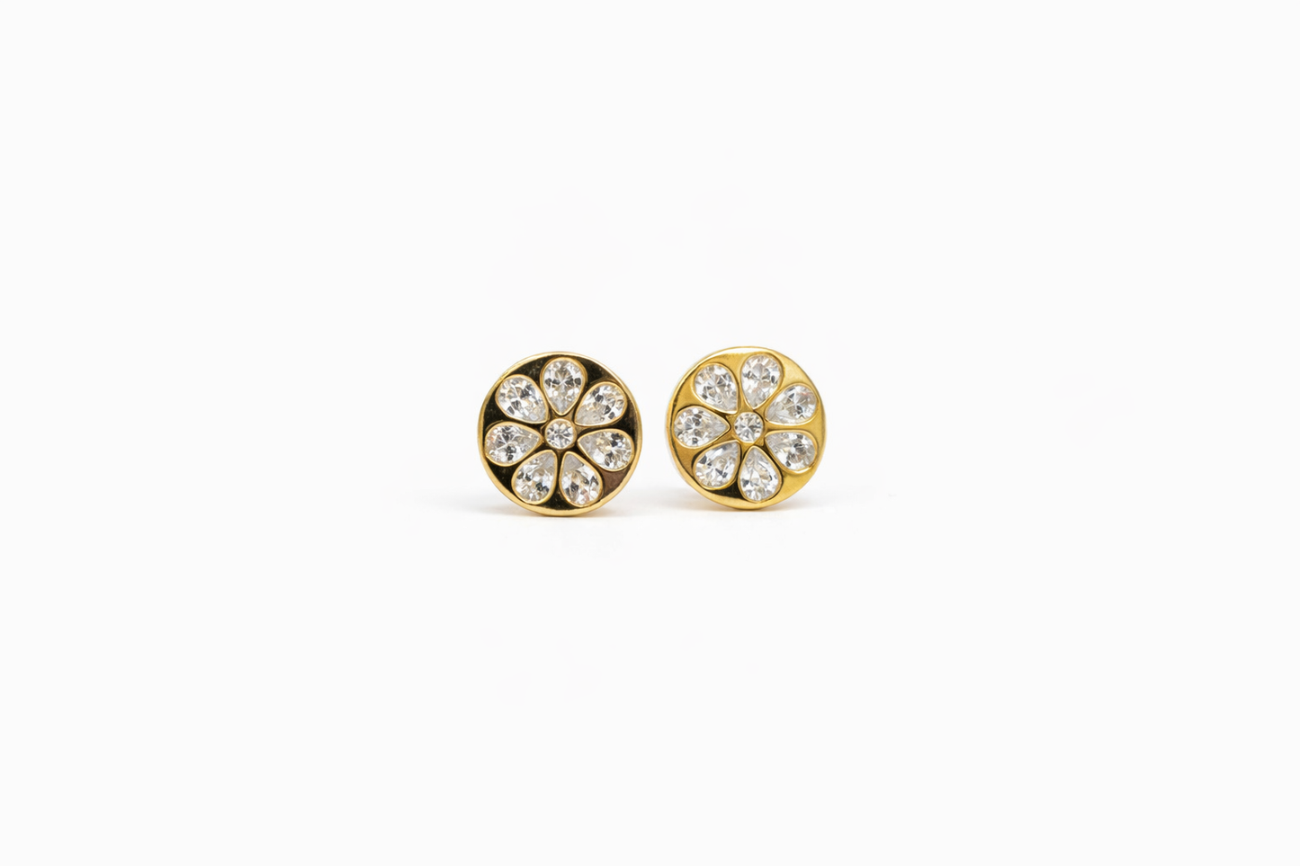 Gold Flower Circle Diamond Earrings