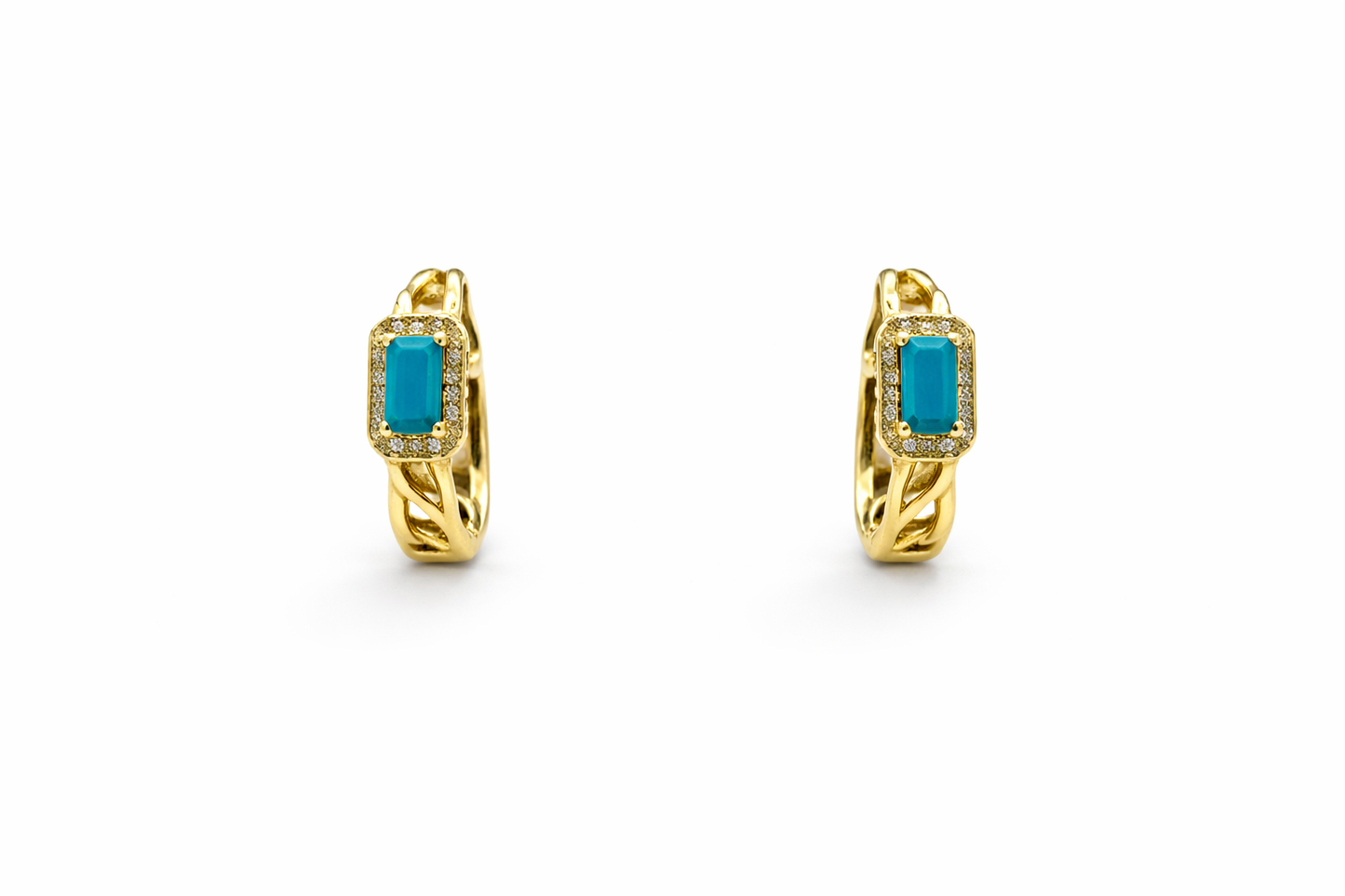 Mini Hoop Earrings with Turquoise Rectangle