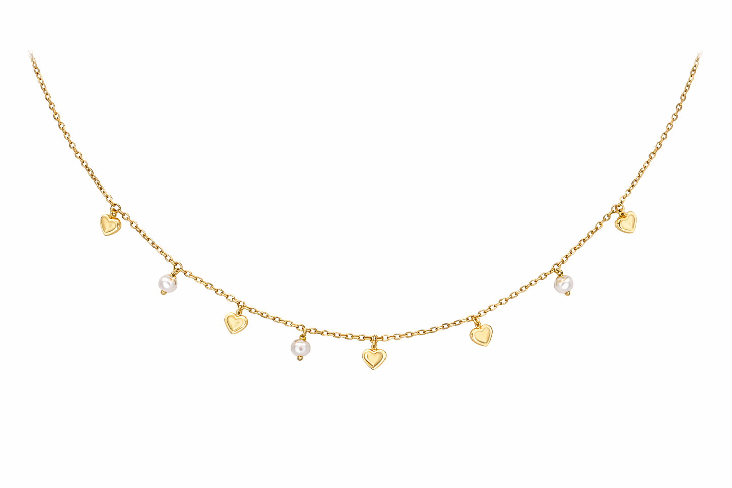 Gold Hearts Pearl Necklace