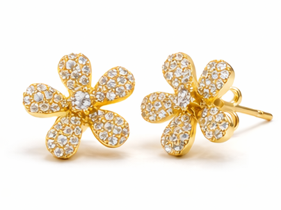 Gold Diamond Flower Earrings