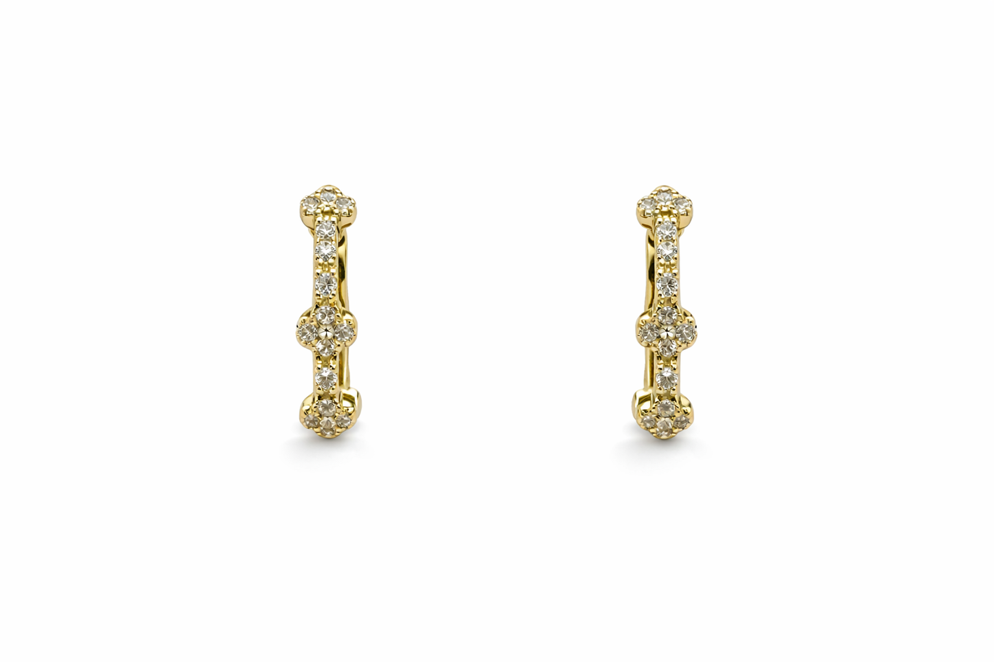 Gold Mini Clover Diamond Hoop Earrings