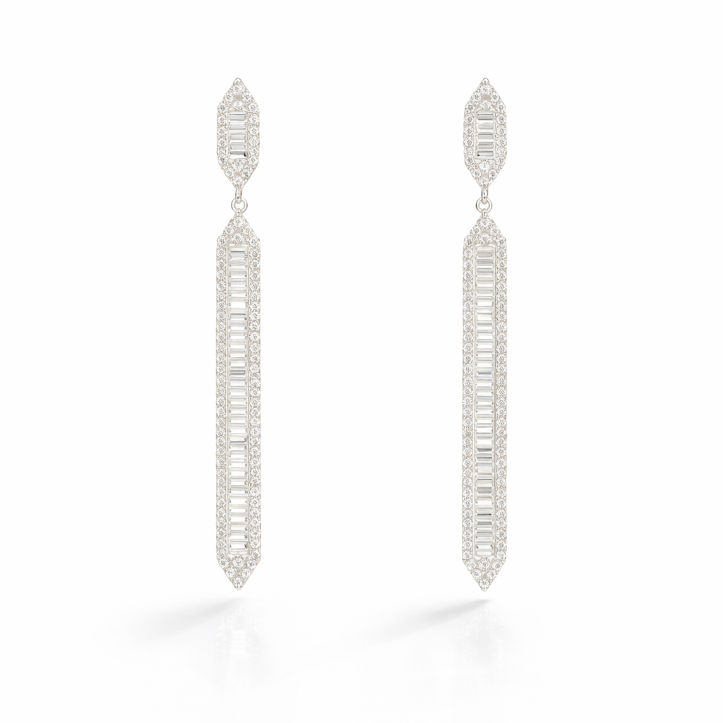 Elegant Diamond Bar Drop Earrings