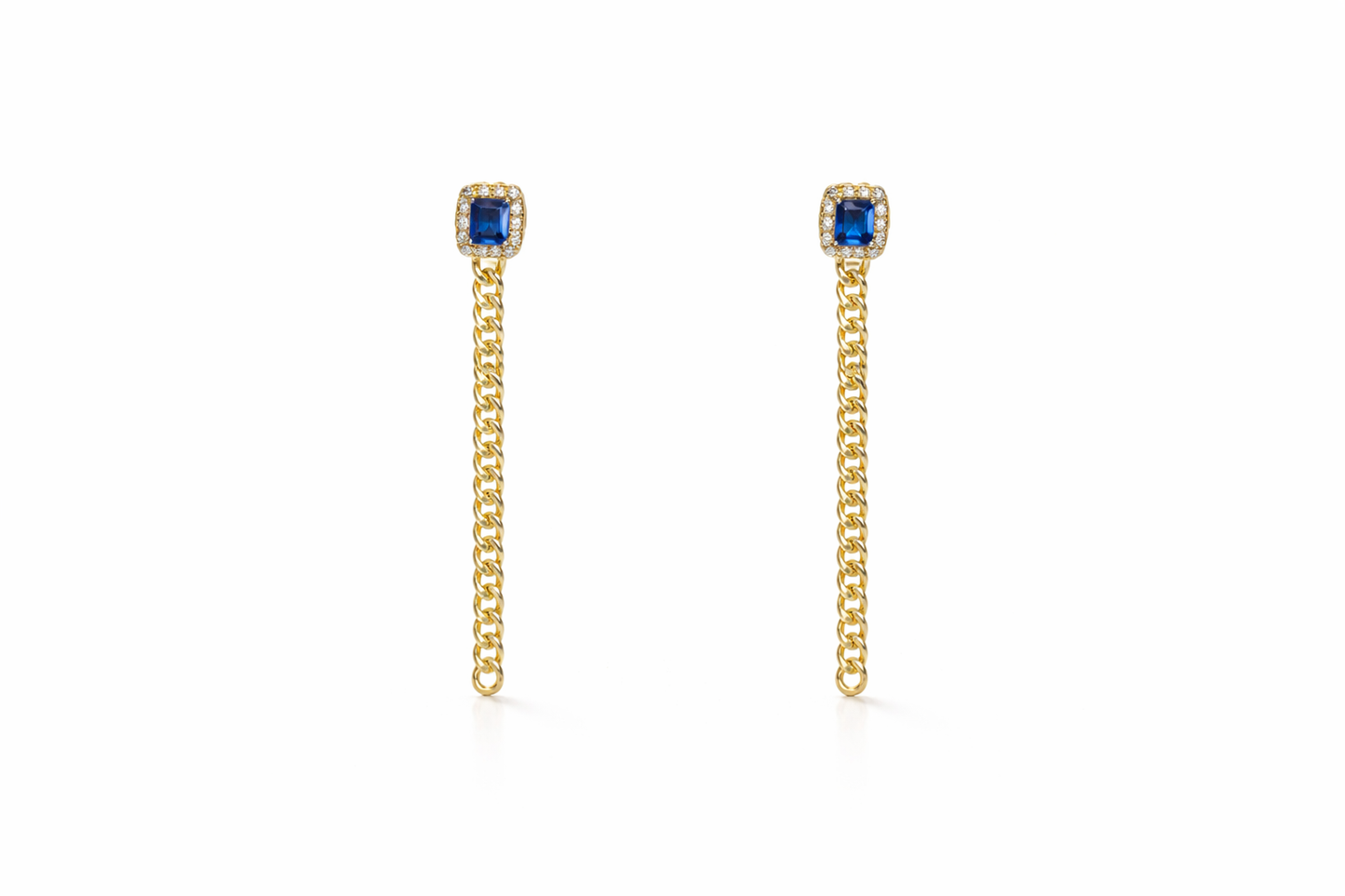 Blue Rectangle Chain Drop Earrings