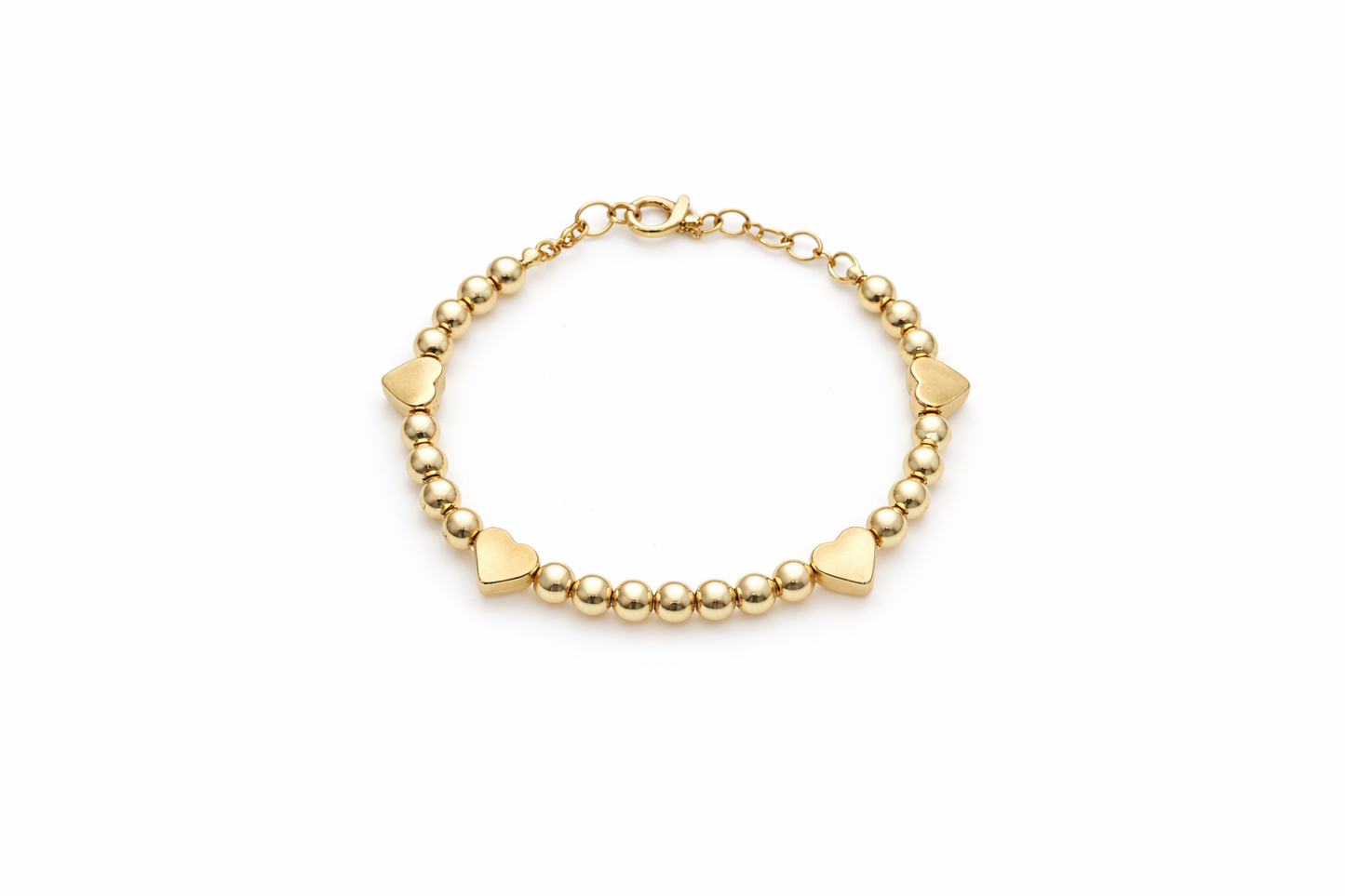 Elegant Gold Ball and Hearts Charm Bracelet