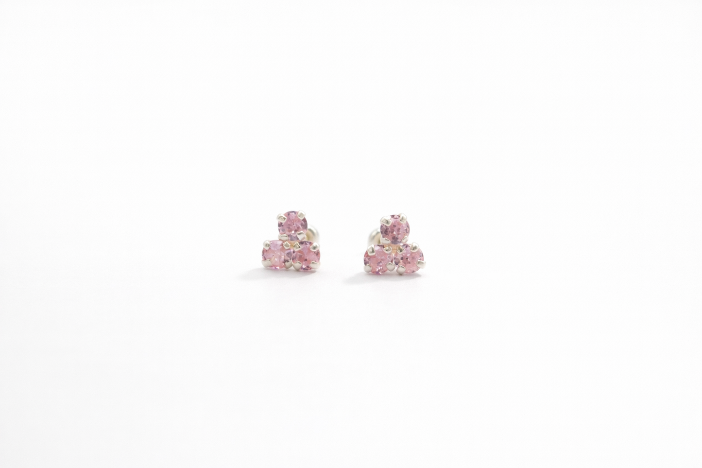 Pink Flower Diamond Screw Back Kids Earrings