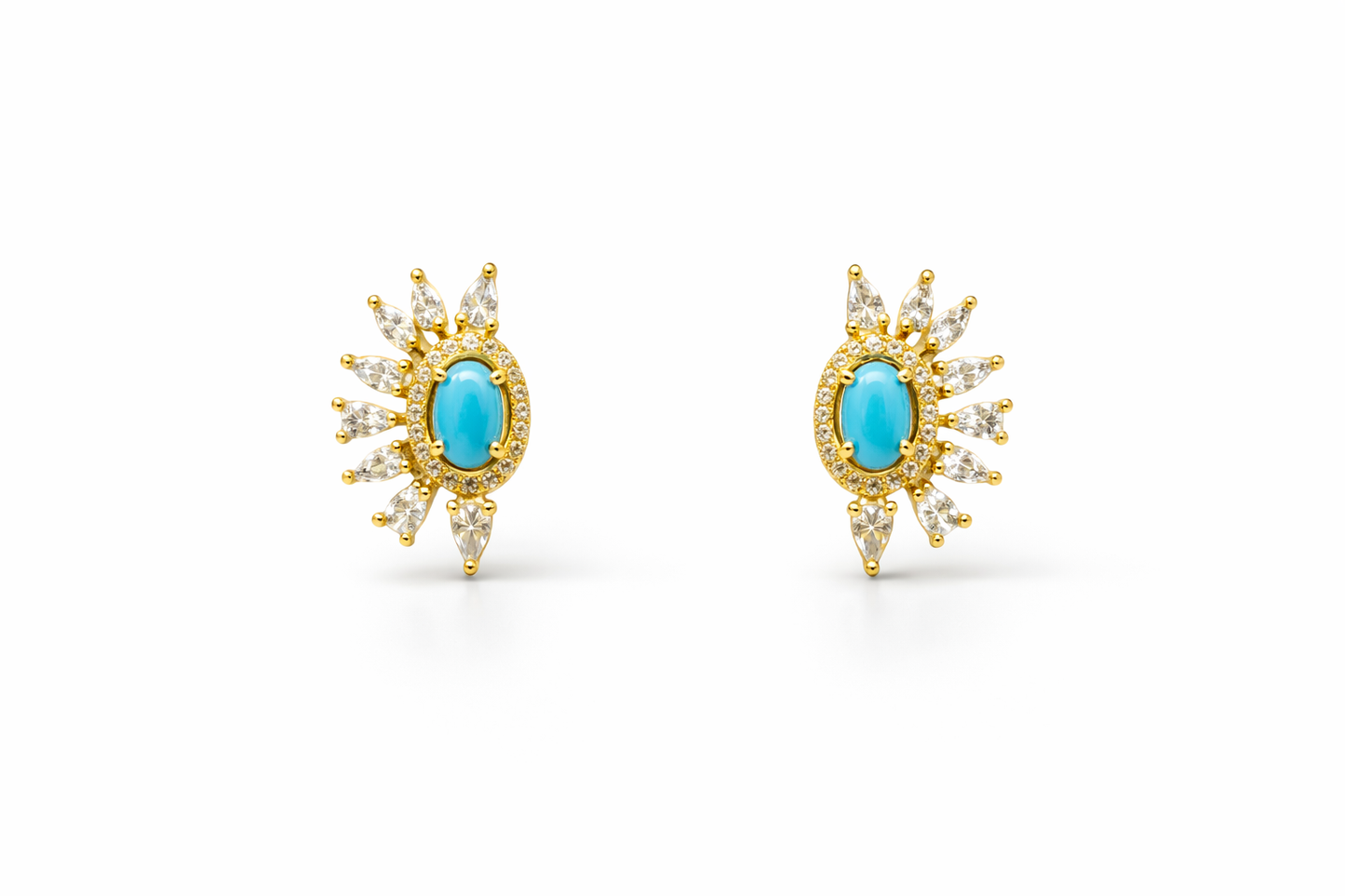 Turquoise Half Diamond Border Earrings