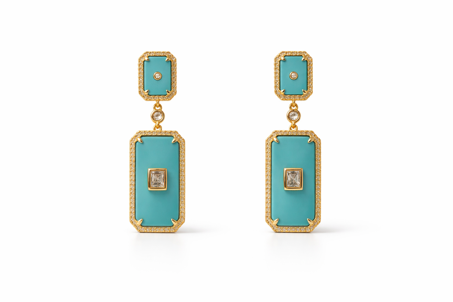Turquoise Rectangle Hanging Earrings