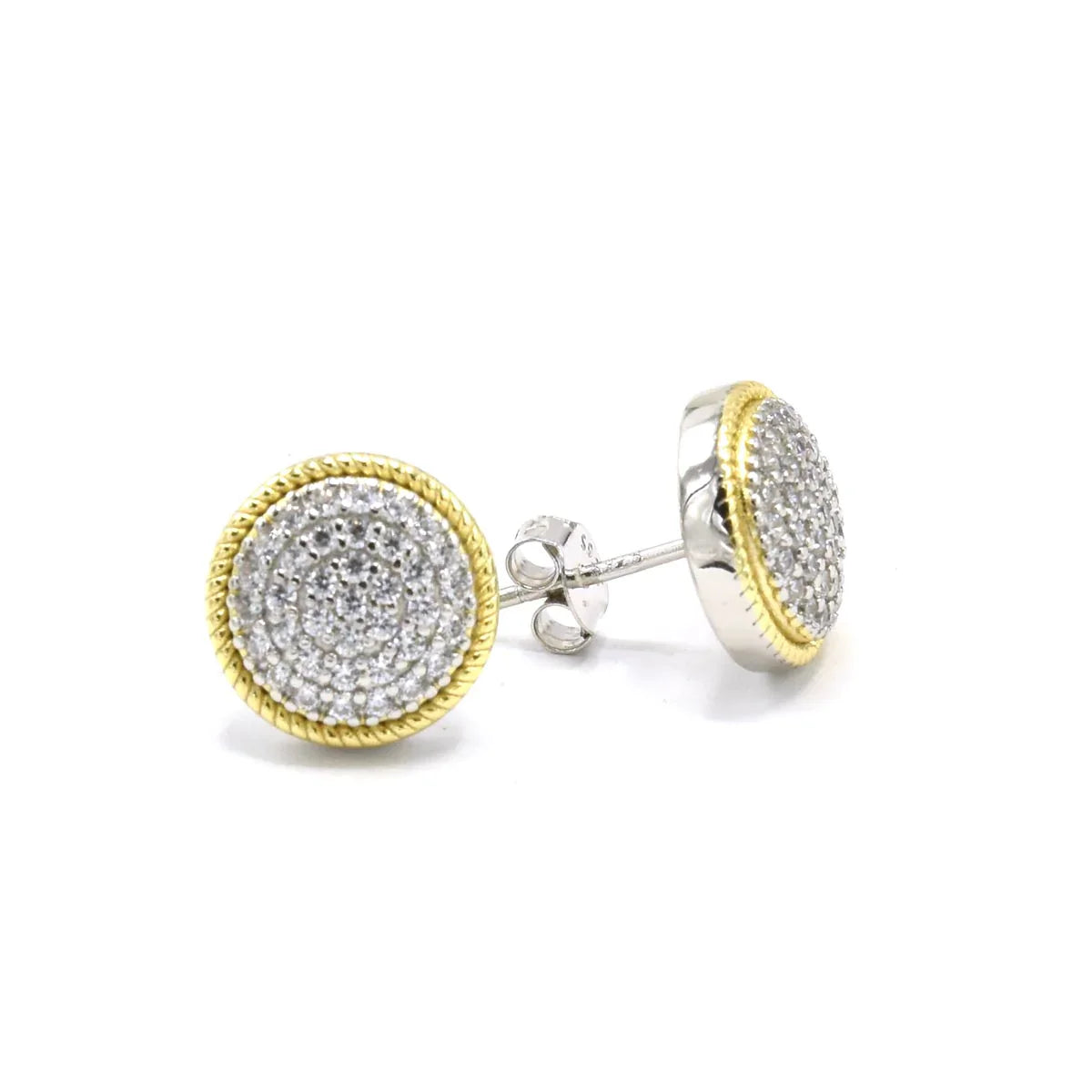 Round Pave Halo Stud Earrings- Two Tone