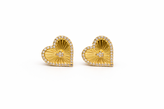 Gold Heart Diamond Center Earrings