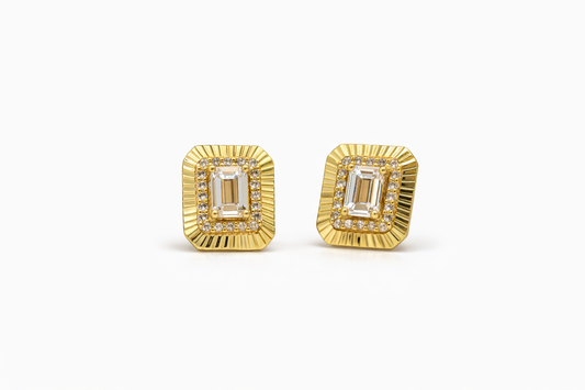 Rectangle Stud Earrings with Gold Border