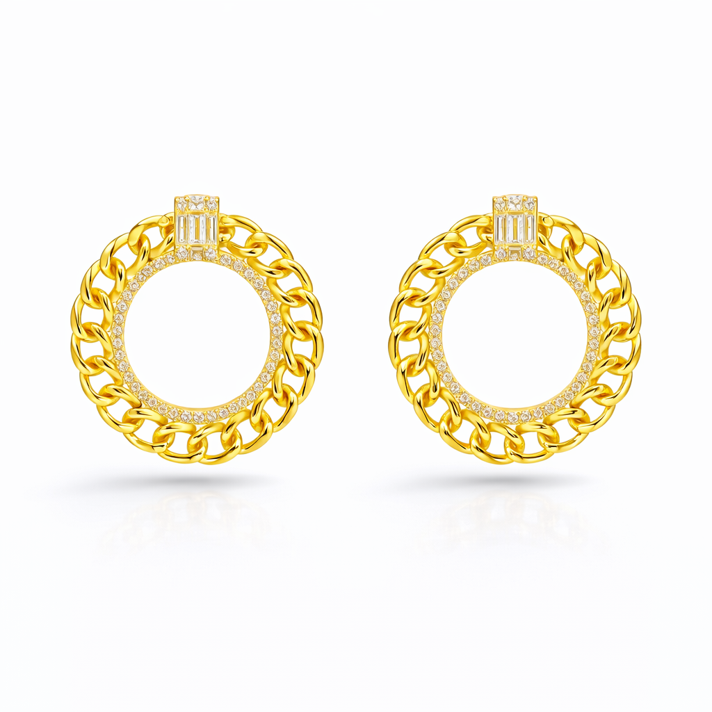 Rectangle Chain Drop Diamond Earrings