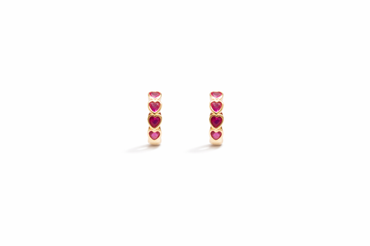 Kids Hot Pink Heart Gold Hoop Earrings