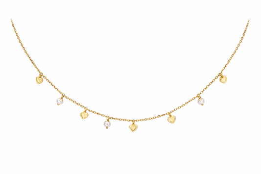 Gold Hearts Pearl Necklace