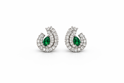 Emerald Tear Diamond Earrings