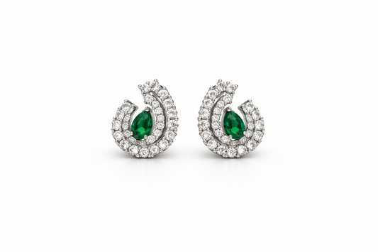 Emerald Tear Diamond Earrings