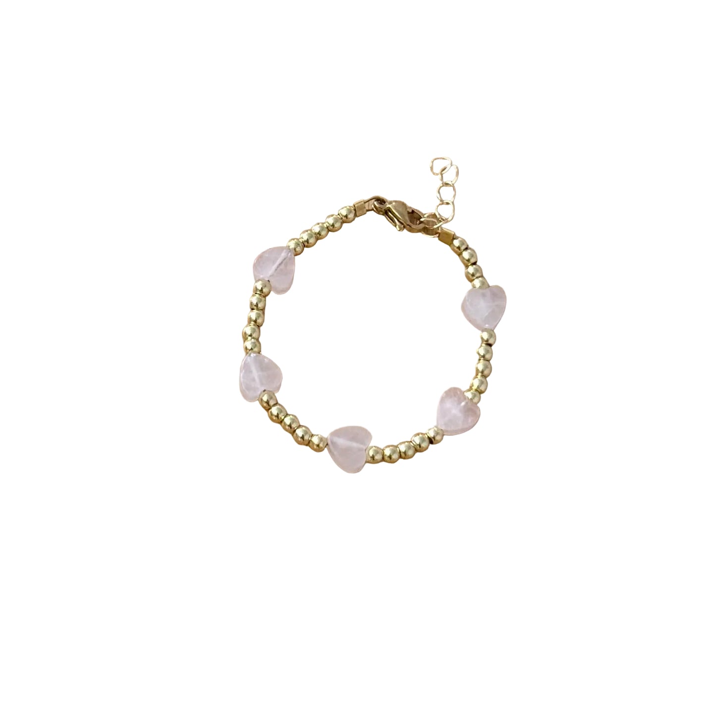 Kids Pink Heart Gold Beaded Bracelet