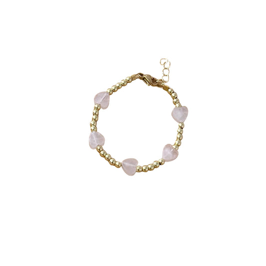 Kids Pink Heart Gold Beaded Bracelet