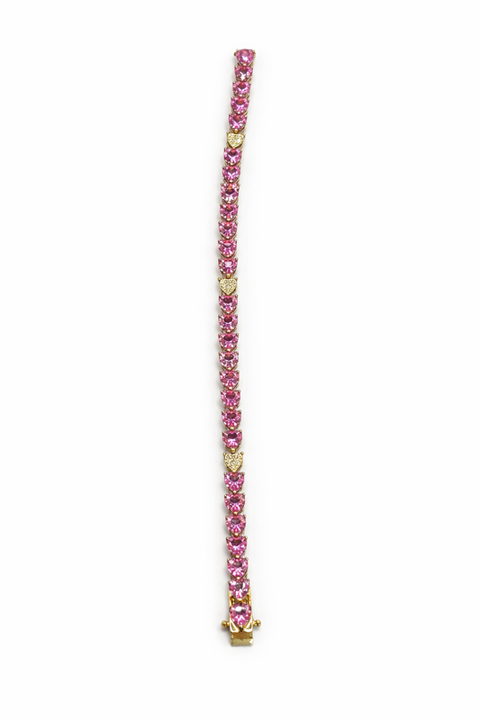 Elegant Pink Heart Tennis Bracelet