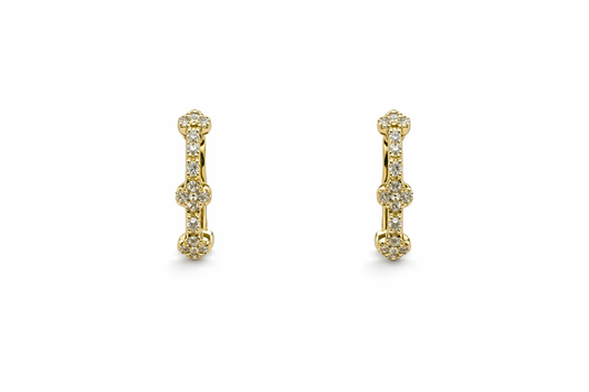 Gold Mini Clover Diamond Hoop Earrings