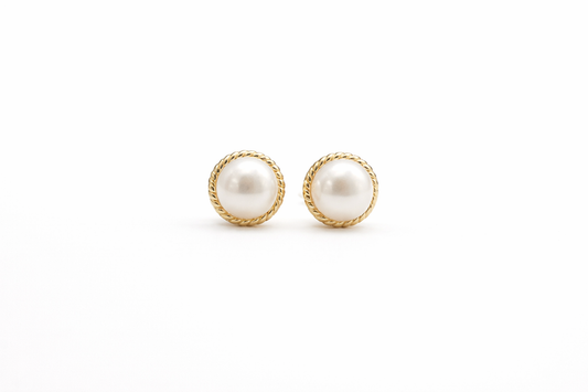 Kids Pearl Earrings with Gold Border