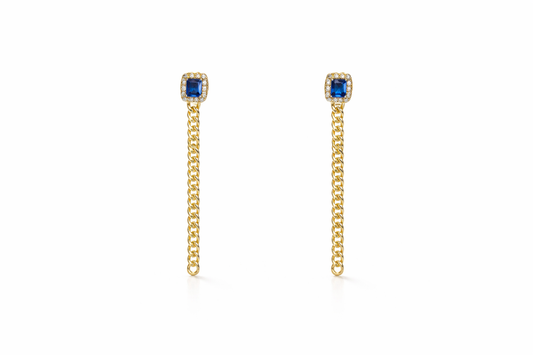Blue Rectangle Chain Drop Earrings