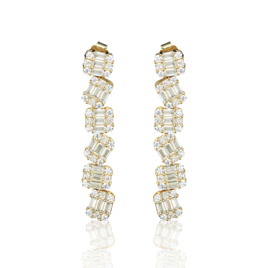 Dangling Rectangle Diamond Cluster Earrings