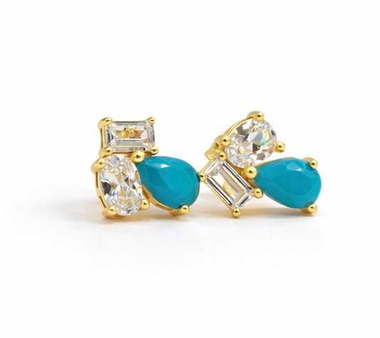 Turquoise & Diamond Cluster Earrings