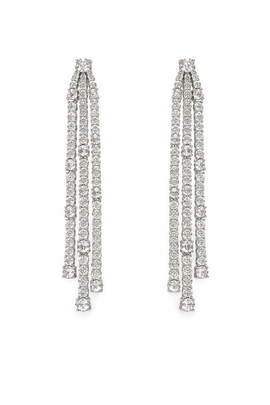 Triple Row Tennis Drop Earrings