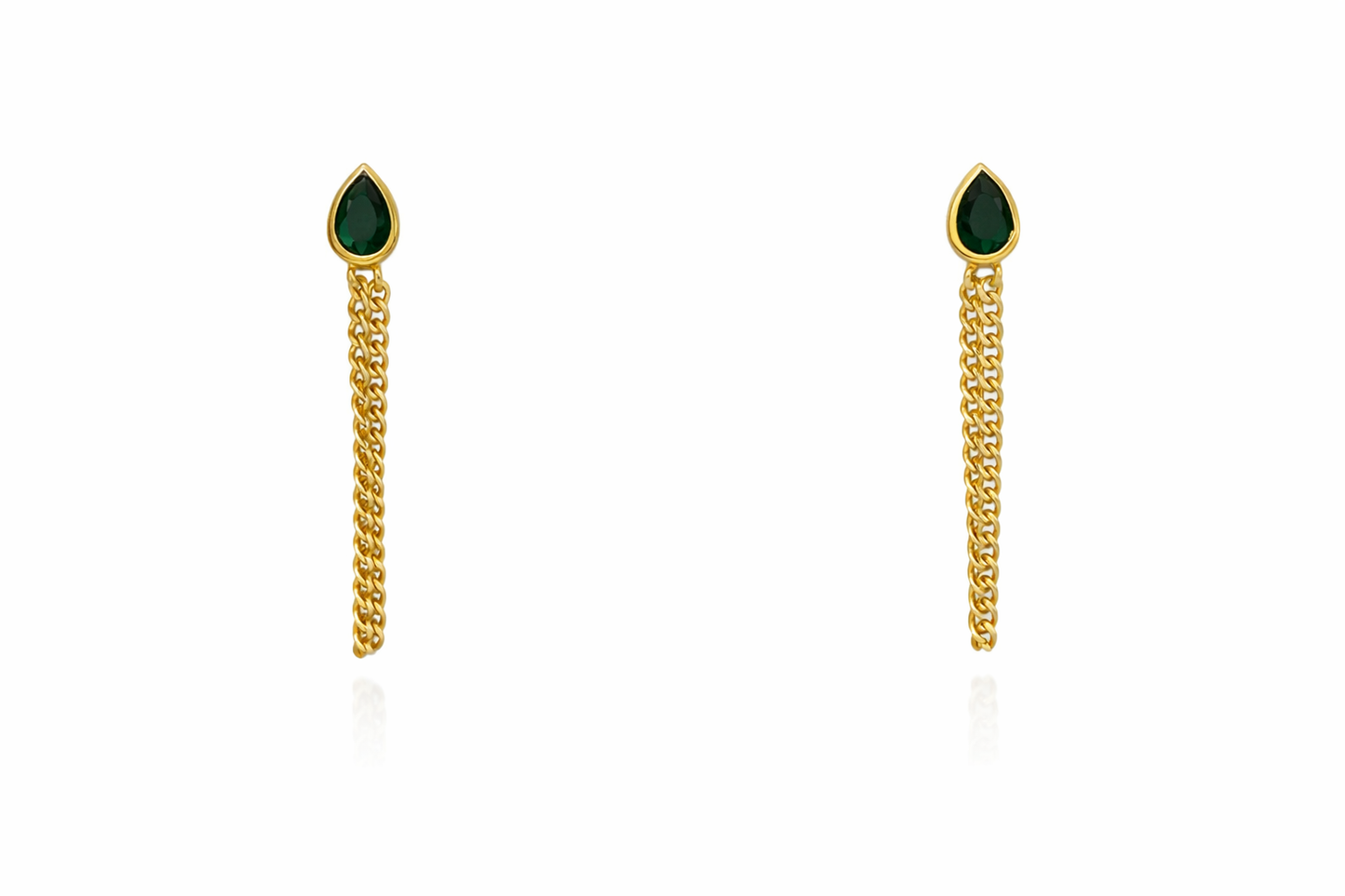 Emerald Tear Chain Hoop Earrings