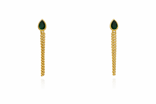 Emerald Tear Chain Hoop Earrings