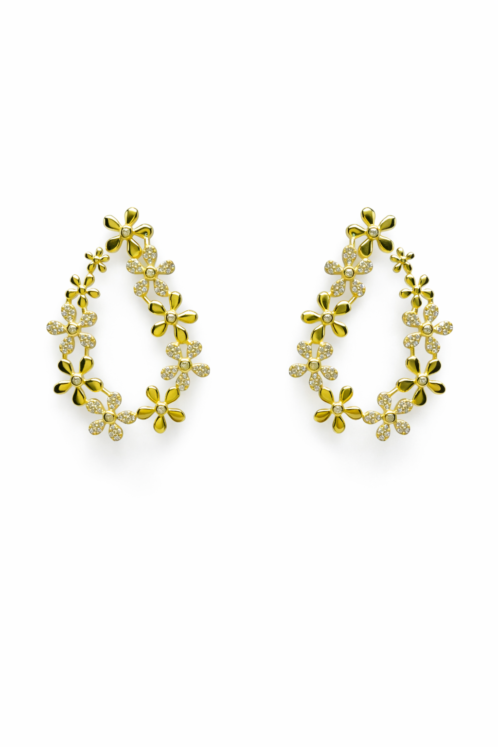 Gold Flower Tear Earrings
