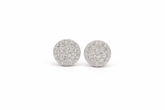 Circle Diamond Stud Earrings with Raised Border