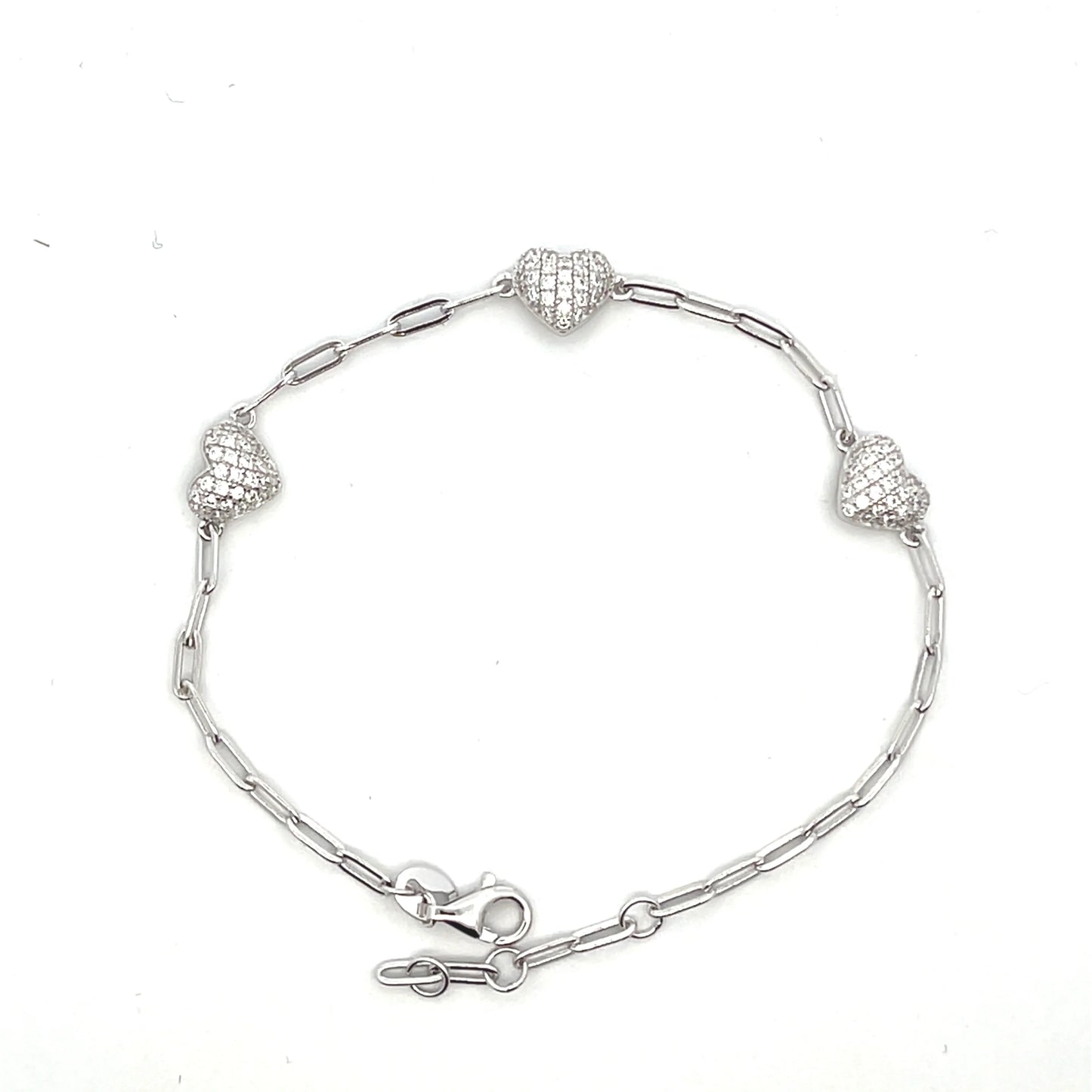 Paperclip Pave Hearts Bracelet