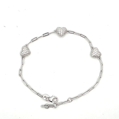 Paperclip Pave Hearts Bracelet