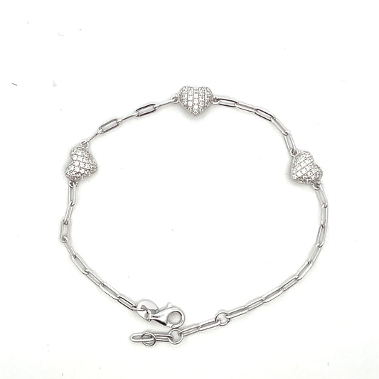 Paperclip Pave Hearts Bracelet