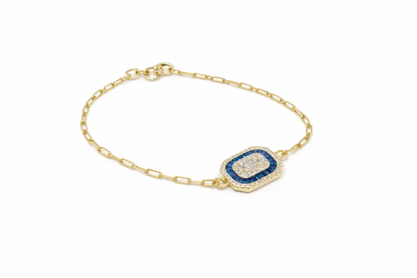 Modern Link Blue Diamond Rectangle Bracelet