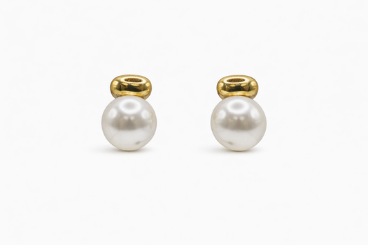 Gold Post Hanging Pearl Earrings