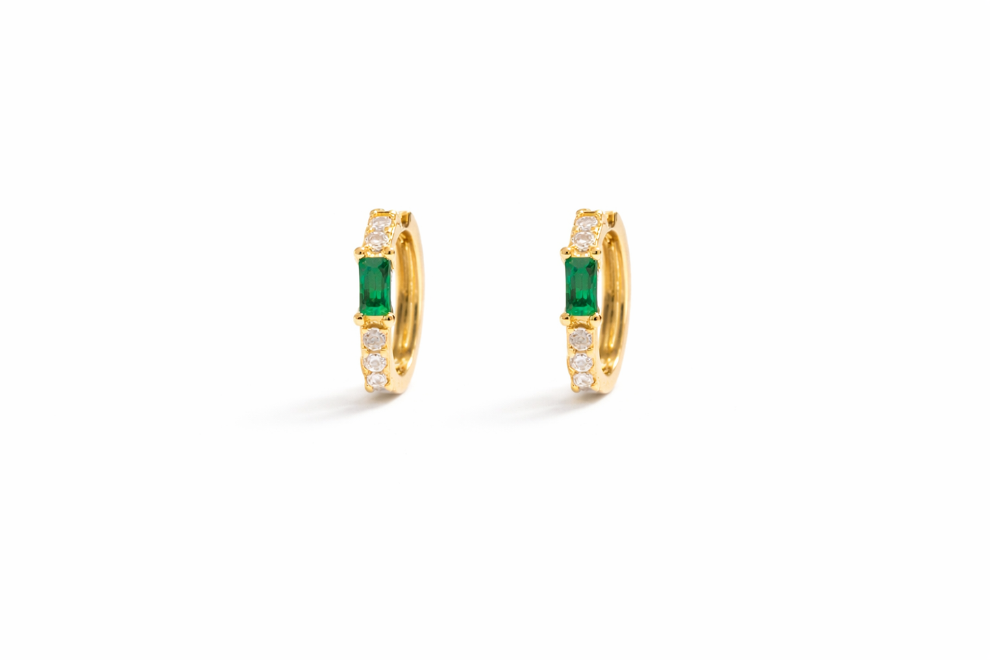 Mini Emerald Hoop Earrings