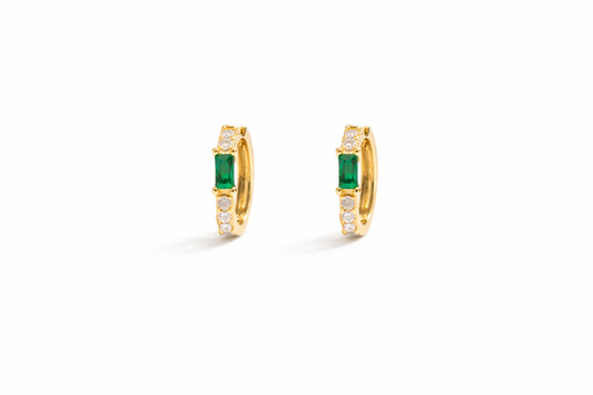 Mini Emerald Hoop Earrings