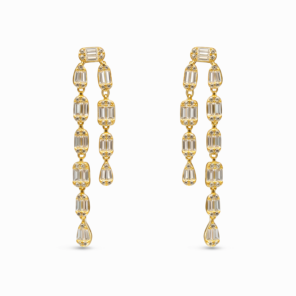 Multi-Shape Diamond Double Strand Earrings