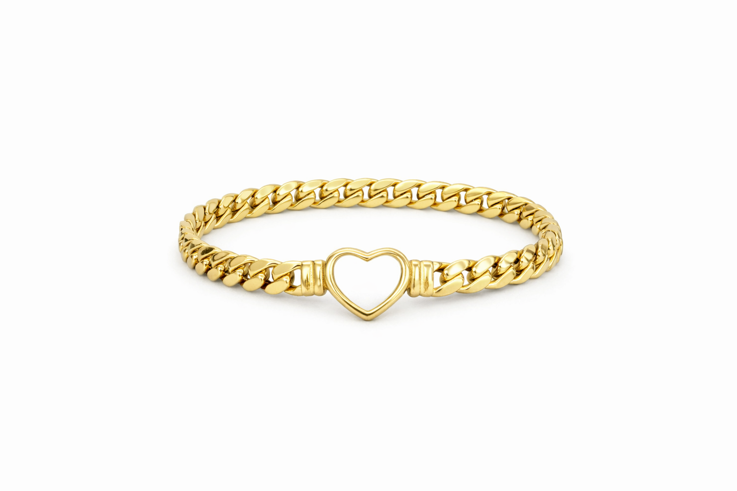 Minimal Hollow Heart Chain Link Bracelet