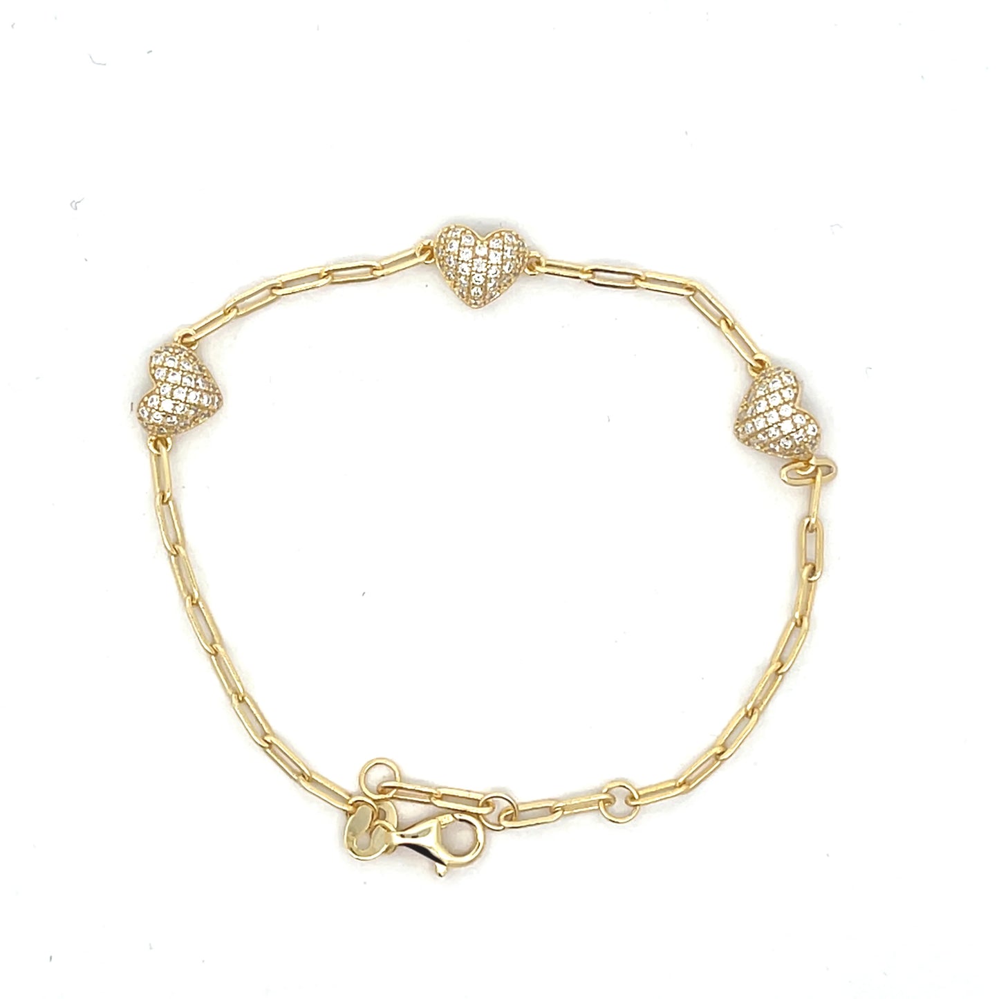 Paperclip Pave Hearts Bracelet
