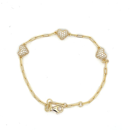 Paperclip Pave Hearts Bracelet