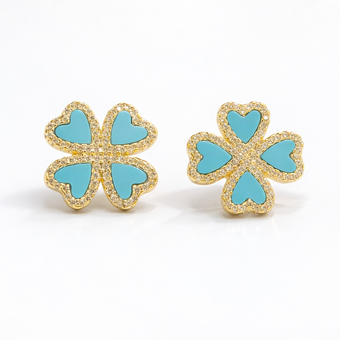 Turquoise Heart Flower Earrings