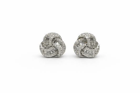 Silver Diamond Knot Earrings