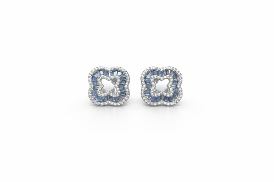 Blue Hollow Clover Earrings