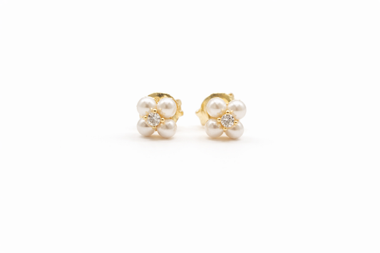 Kids Clover Pearl Diamond Studs