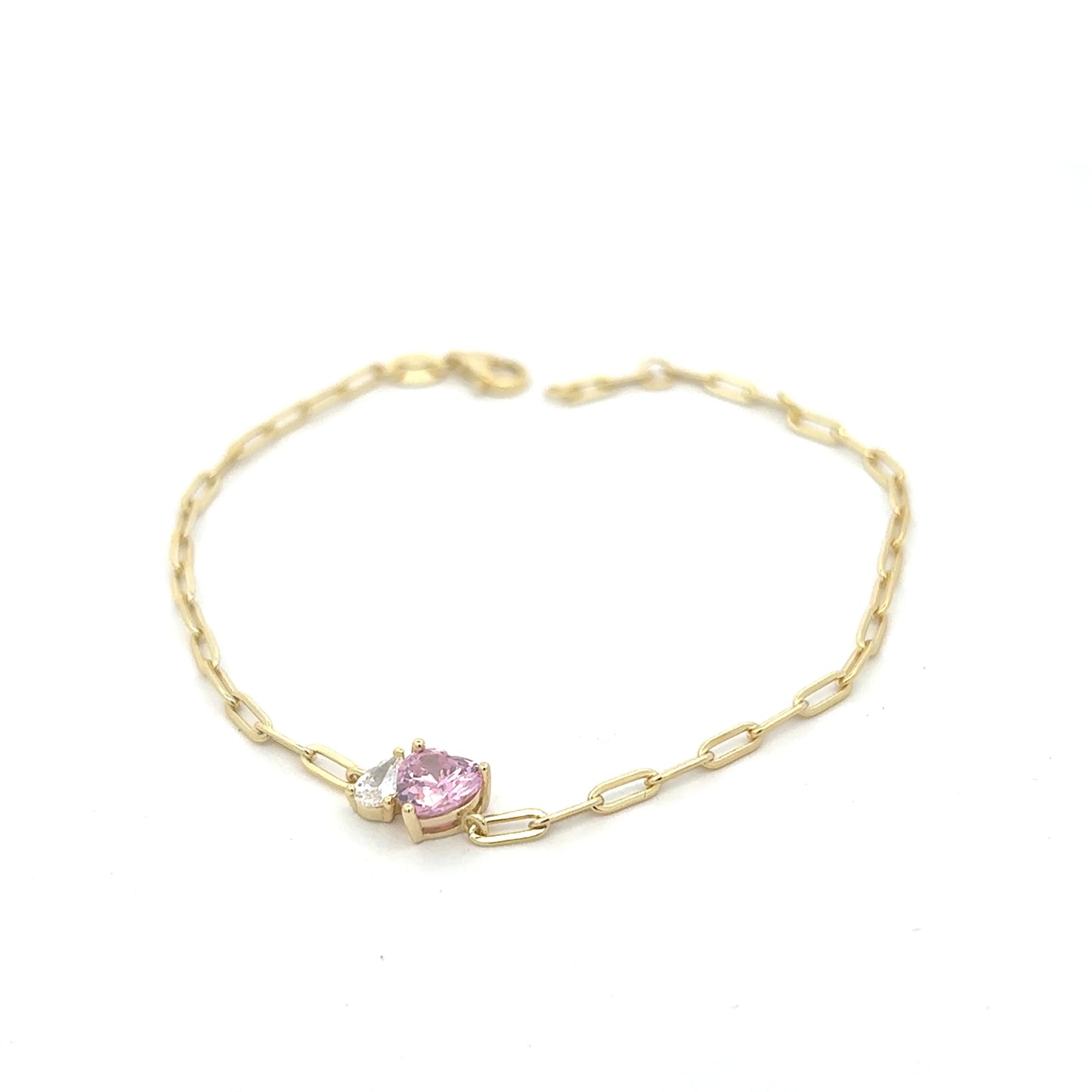 Pink Heart And Cristal Paperclip Bracelet