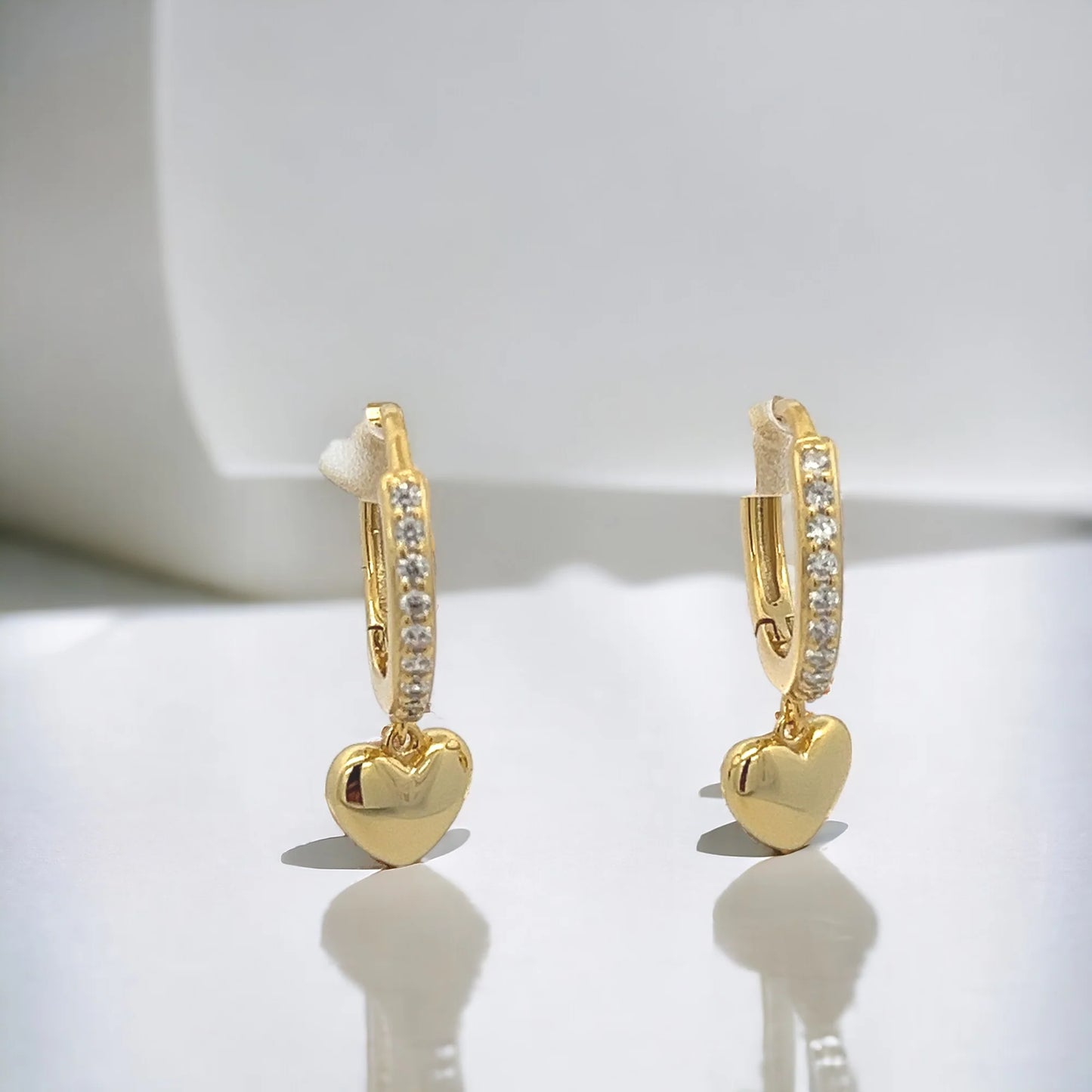 Gold Heart Drop Huggie Earrings