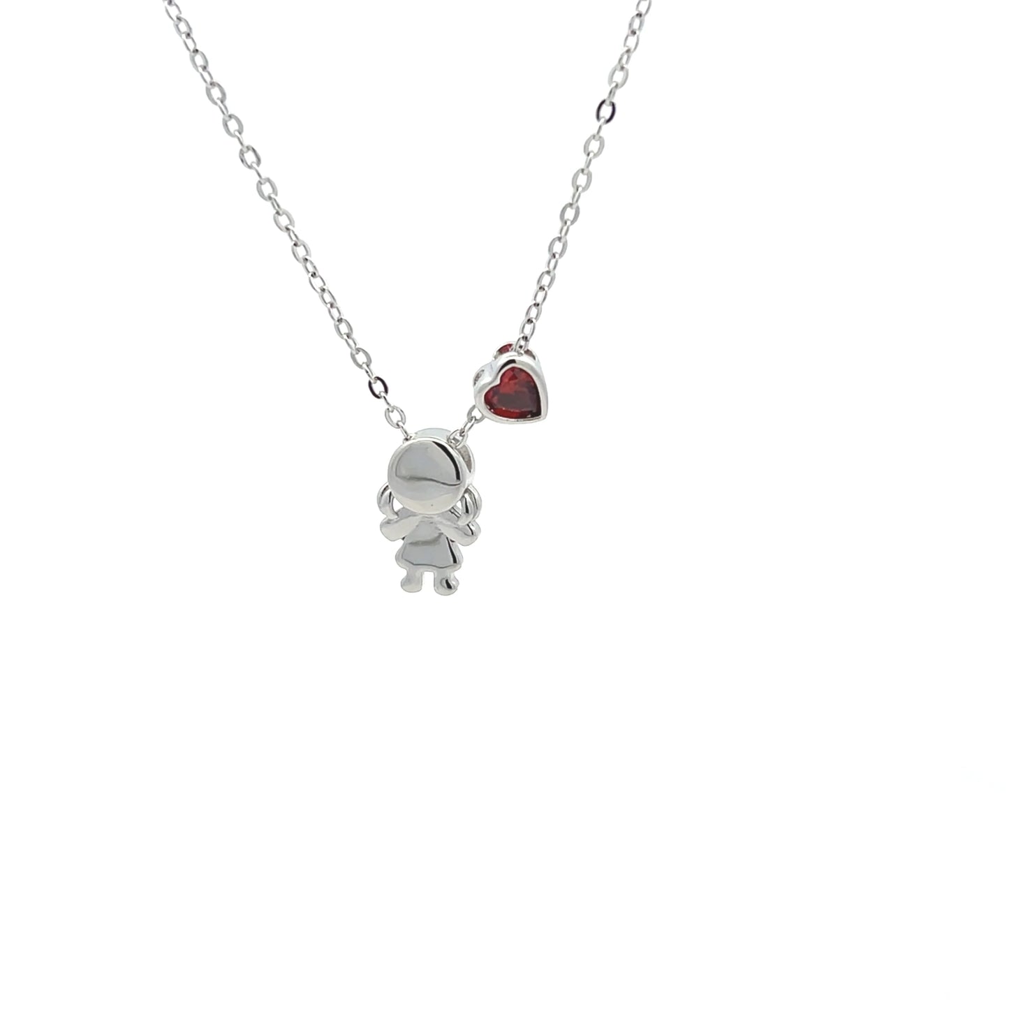 Kids Girl And Ruby Heart Necklace